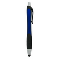 Stylus Click Pen - Blue - Black Rubber Grip - Pad Printed
